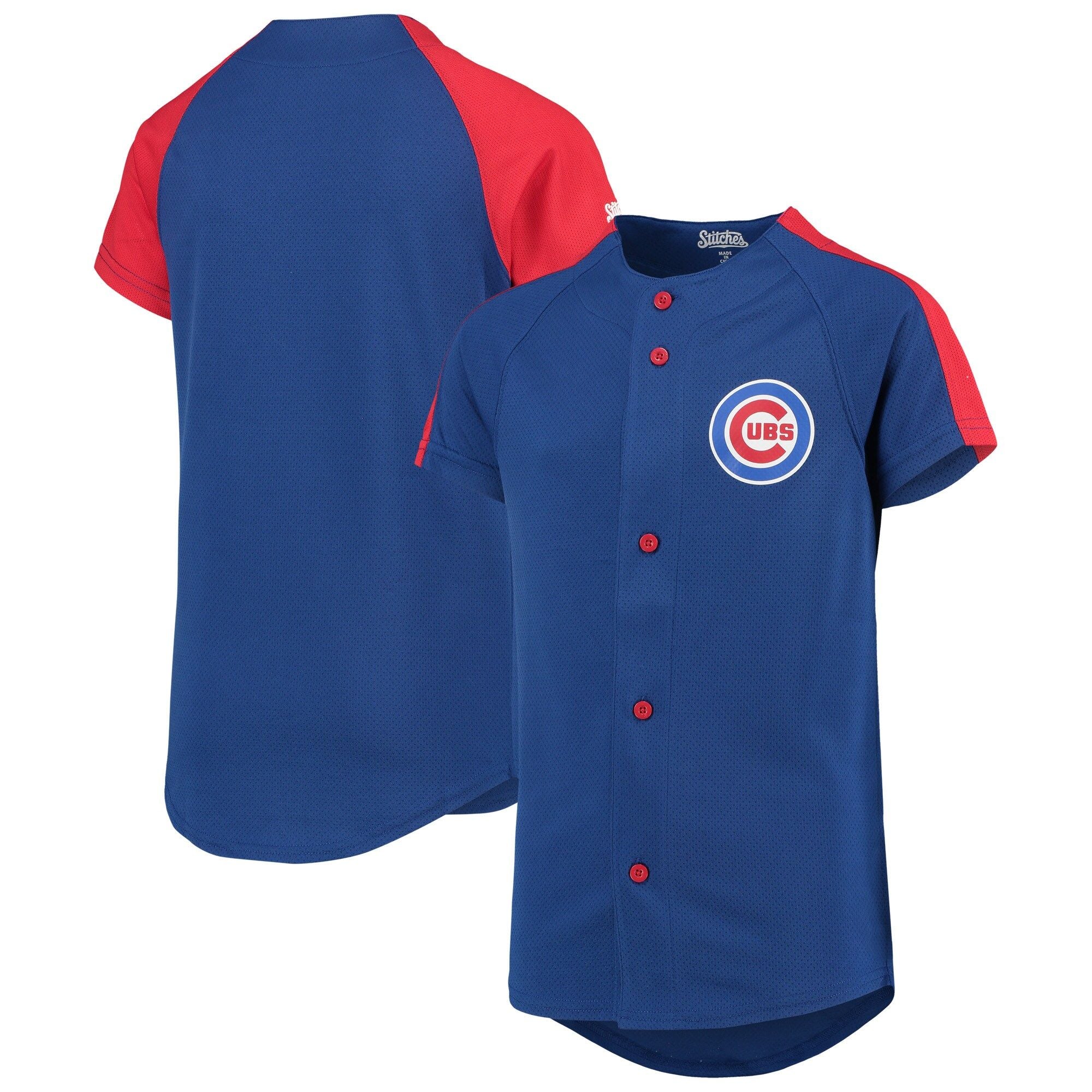 Youth Stitches Royal Chicago Cubs Logo Button-Down Jersey