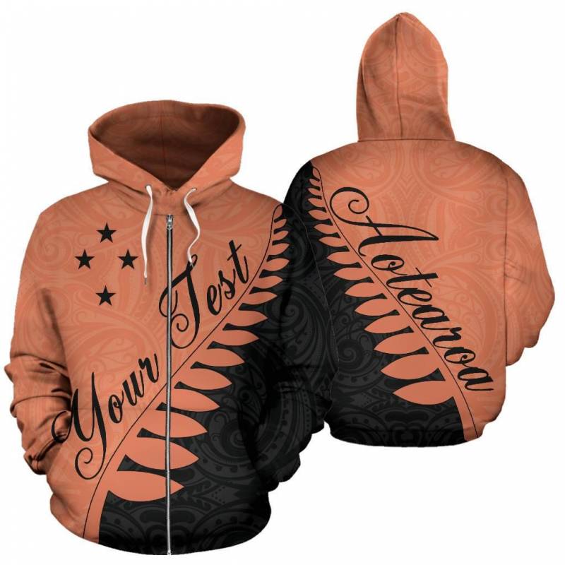 Aotearoa Silver Fern Zip Hoodie Terracotta  – Custom Style Unlimited K4