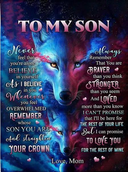 To My Son Never Feel That You’Re Alone Mom Wolves Galaxy Fleece Blanket Gift For Son Home Decor Bedding Couch Sofa Soft And Comfy Cozy