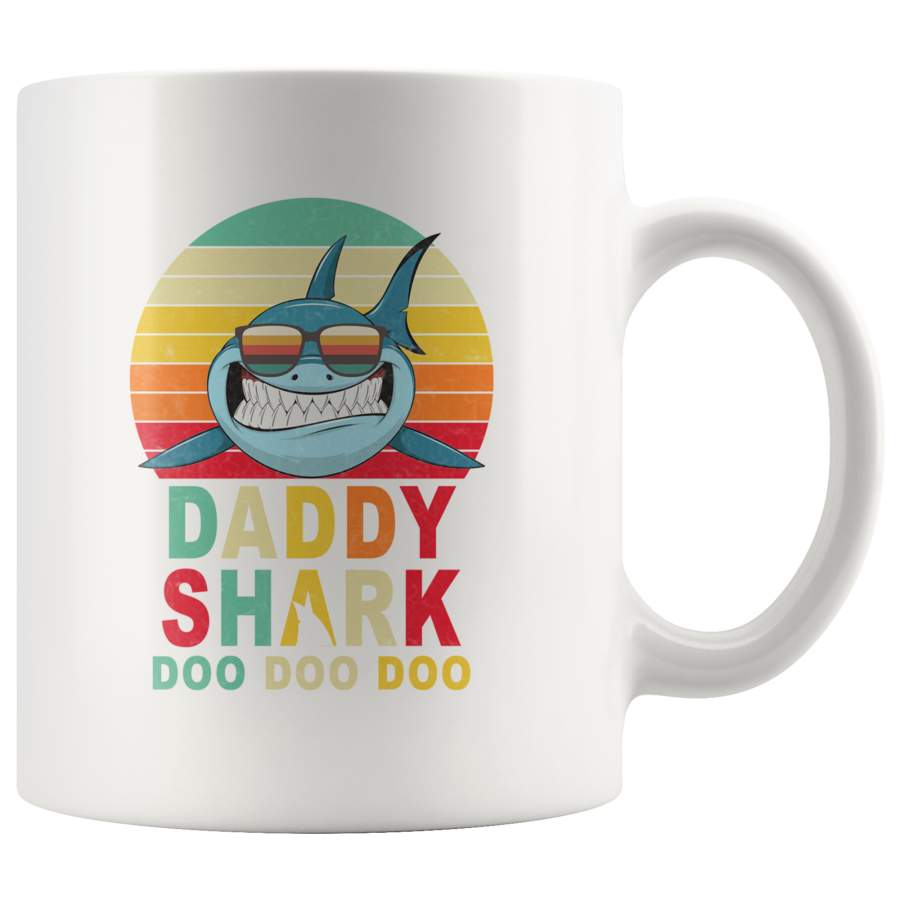 Vintage Retro Daddy Shark doo doo doo, dad, father’s day white gift coffee mug