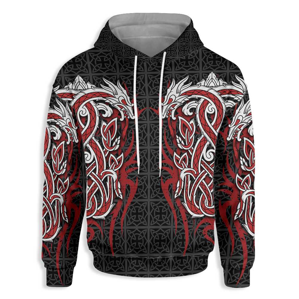 Viking Dragon Tattoo Art All Over Print Hoodie, All Over Print Dragon Hoodie For Men And Women, Unique Viking Gift Idea