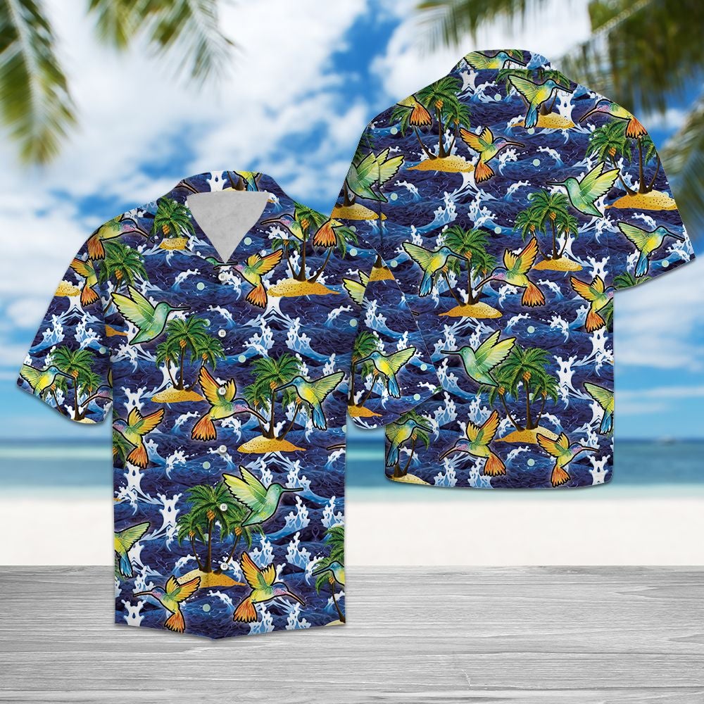 Tropical Hummingbird Hawaiian Unisex Print Aloha Short Sleeve Casual Shirt Ha53675