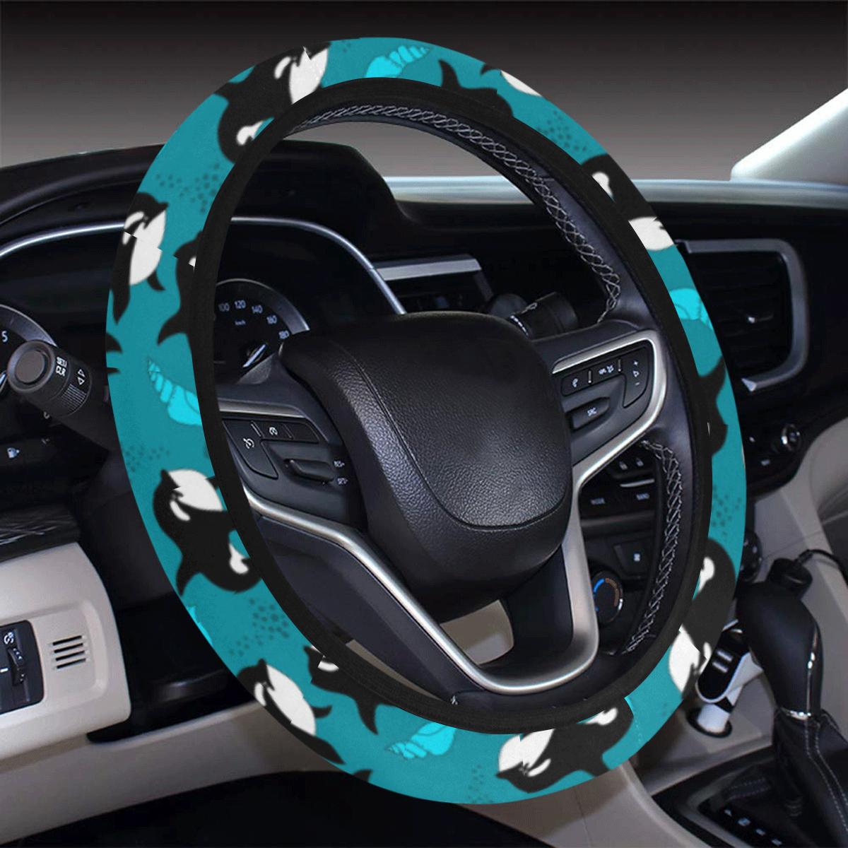 Whale Sea Design Themed Print Steering Wheel Cover With Elastic Edge