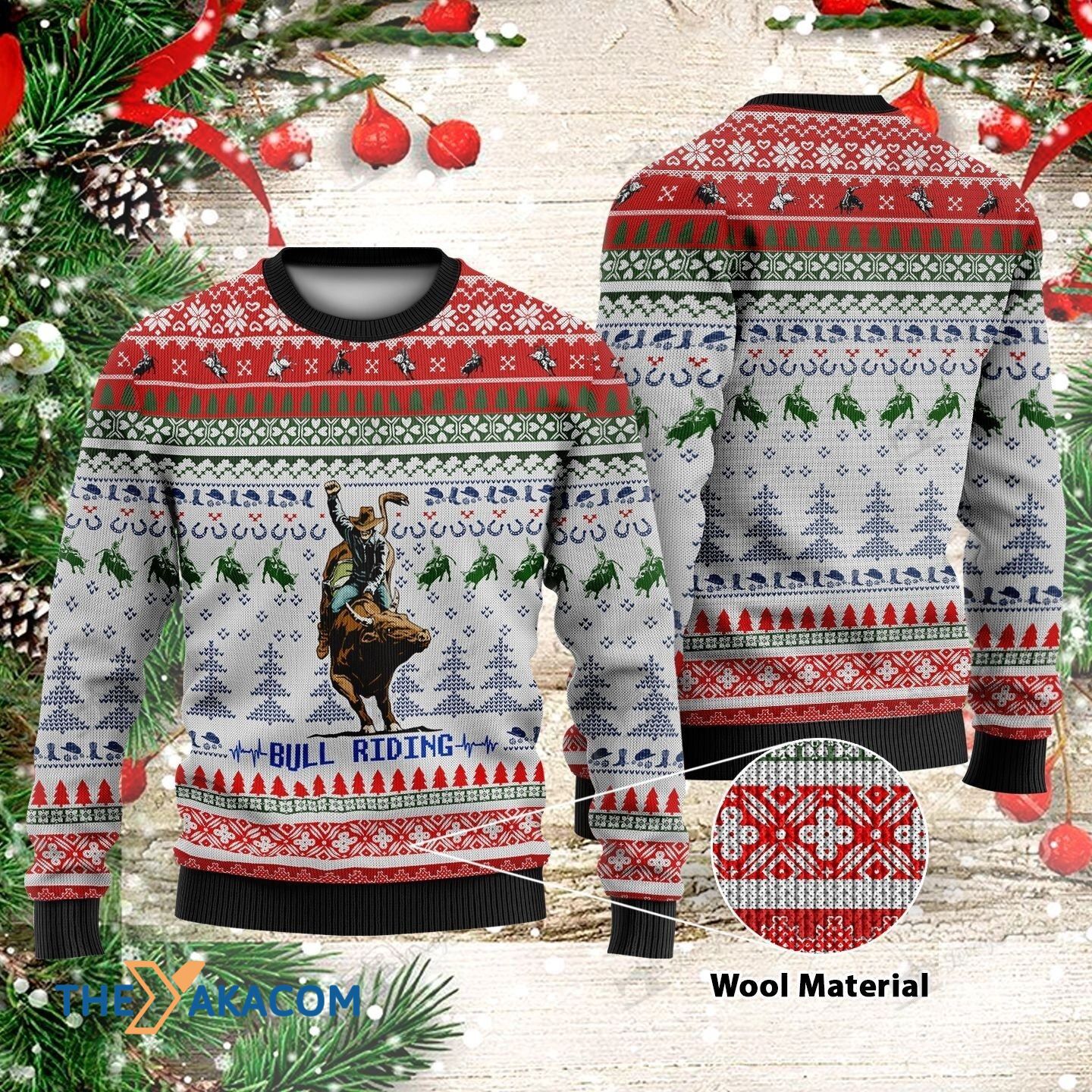 Christmas Day’S Brown Bull Riding Gift For Christmas Ugly Christmas Sweater