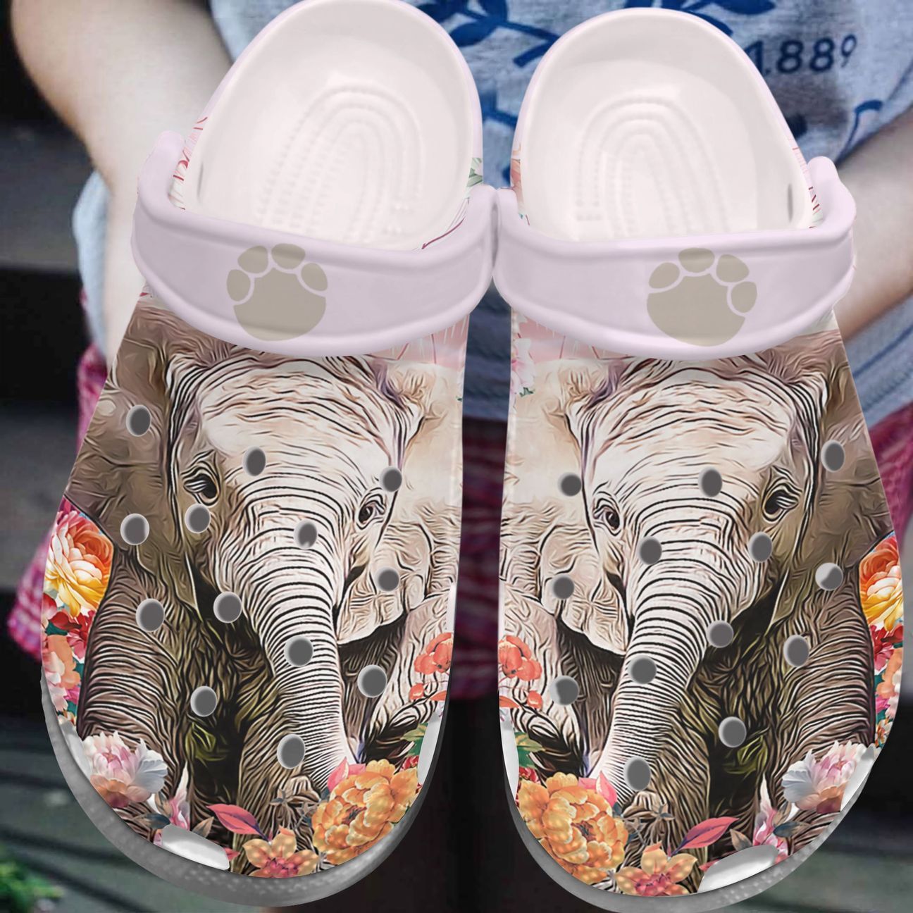 Elephant Personalized Clog, Custom Name, Text, Color, Number Fashion Style For Women, Men, Kid, Print 3D Little Elephant In Flower Forest