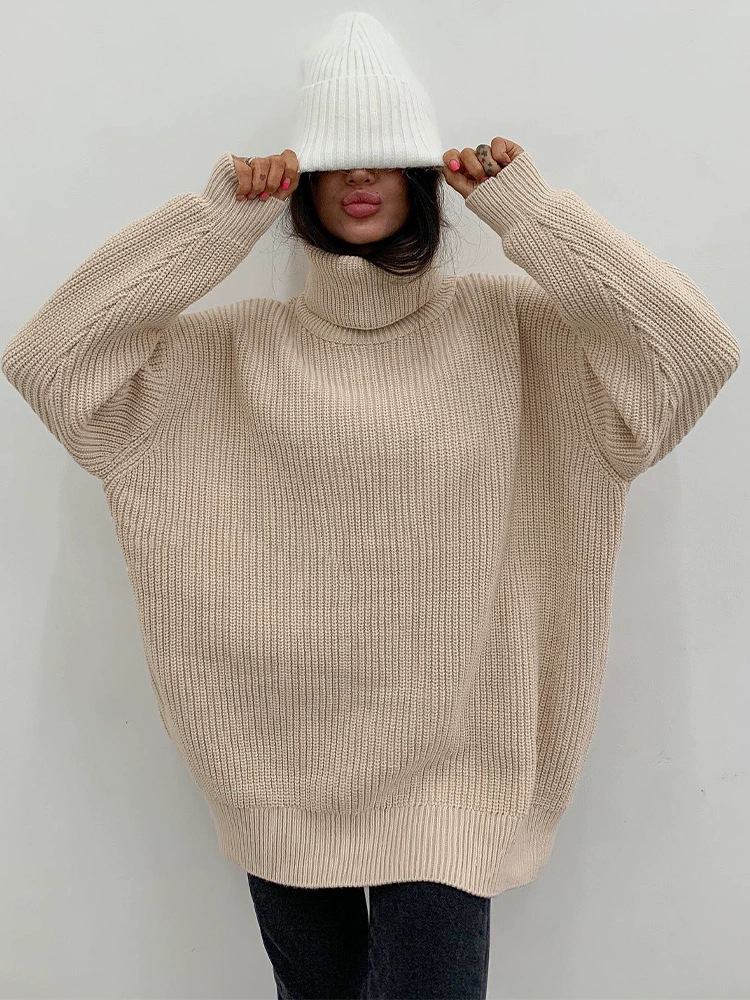 Turtleneck Knit Sweater Winter Thick Oversize Women Pullover Casual Loose Green Knitwear Female Solid Vintage Long Sleeve Jumper alx