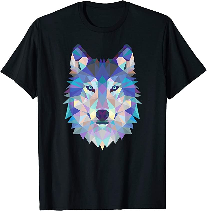 Wolf Geometric Art Howling Moon Animal Graphic T-Shirt