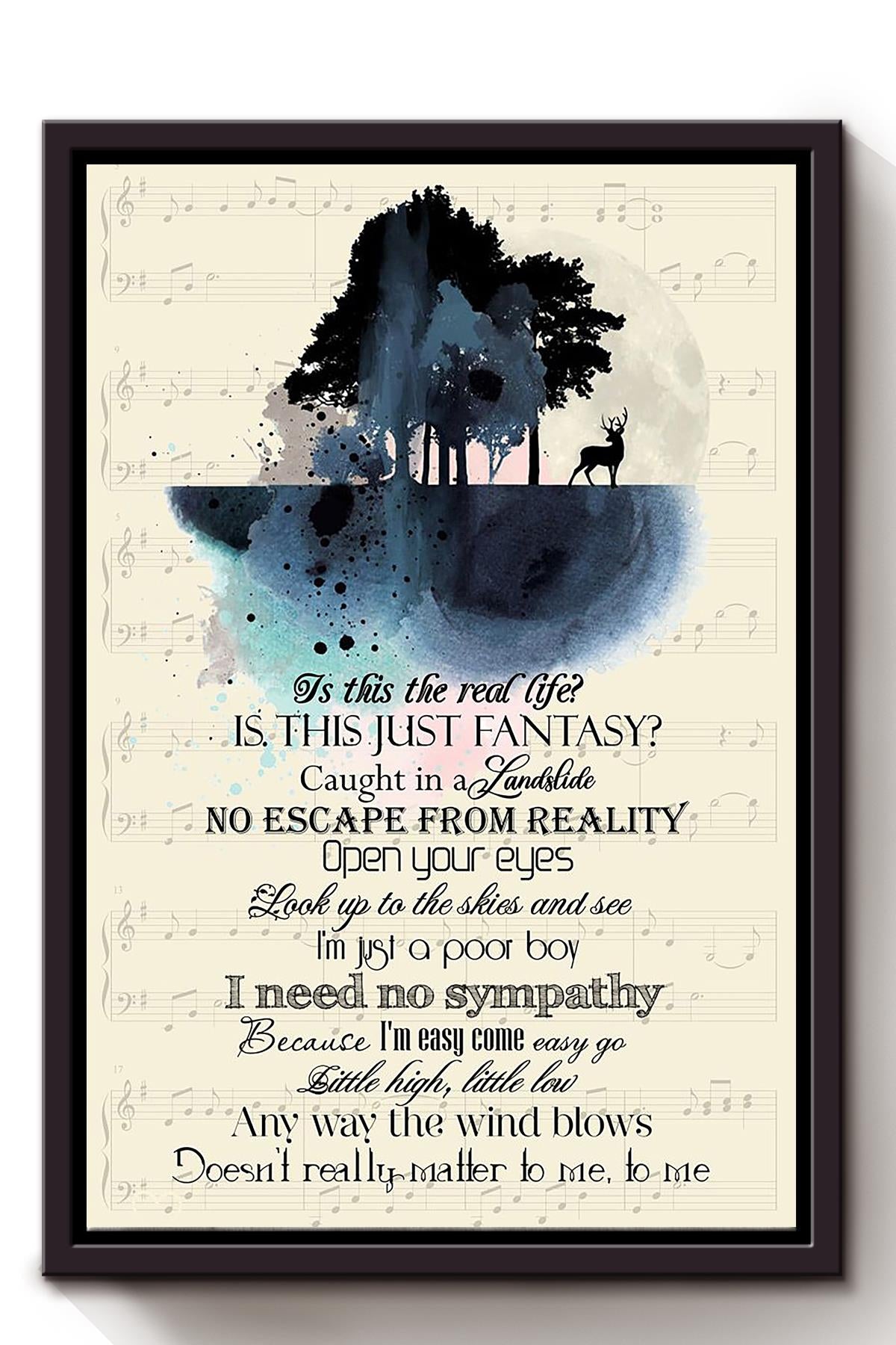 Bohemian Rhapsody Lyrics Trees And Deer Wall Art For Queen Fan Home Decor Framed Matte Canvas