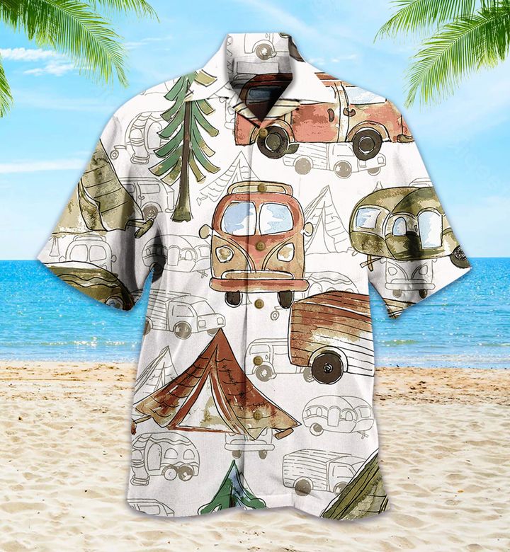 Camping Adventure Pattern Green Hawaii Shirt Ha28273