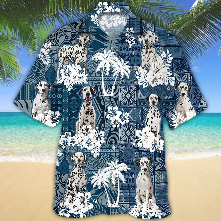 Dalmatian Short Sleeve Beach 3D Print Hawaiian Shirt, Dalmatian Hawaiian Shirt, Aloha Shirt For Dog Lover