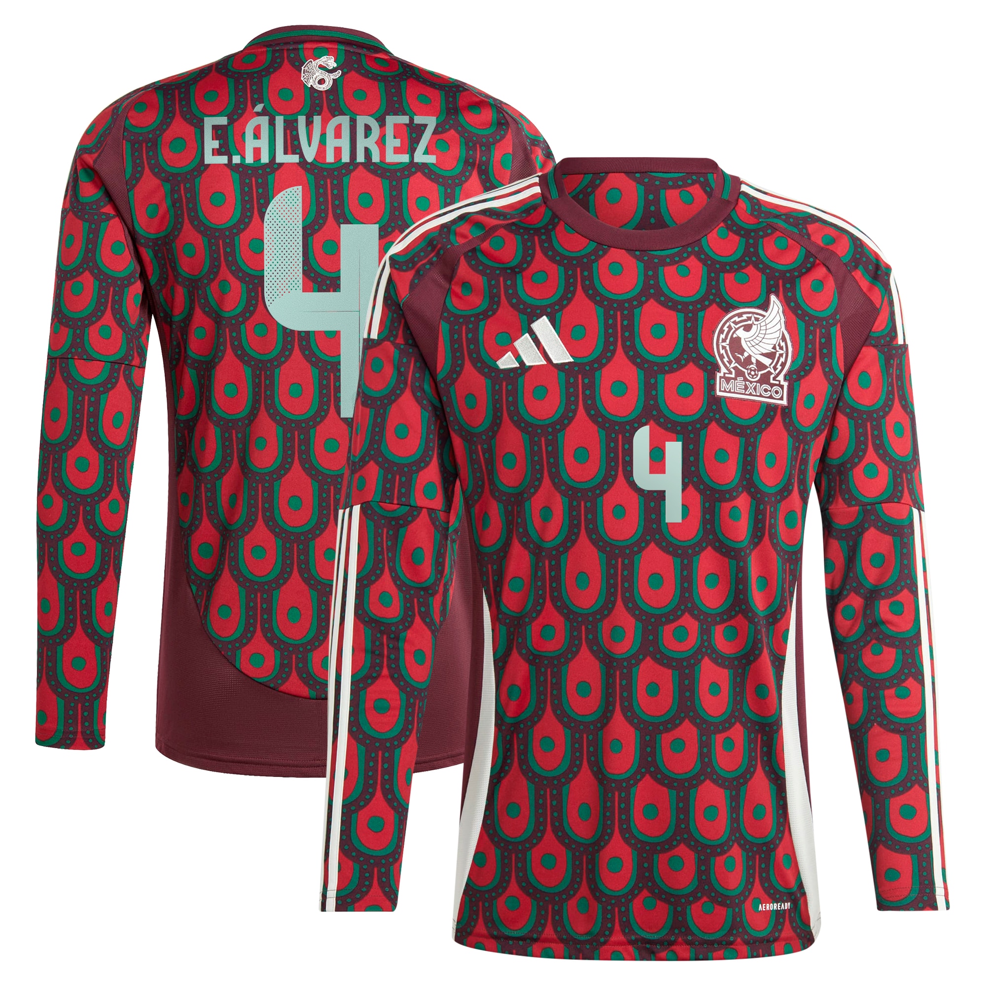 Edson Alvarez Mexico National Team 2024 Home Replica Player Long Sleeve Jersey – Burgundy