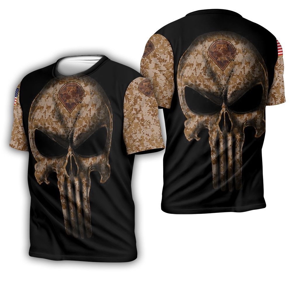 Camouflage Skull Philadelphia Phillies American Flag 3D T-Shirt