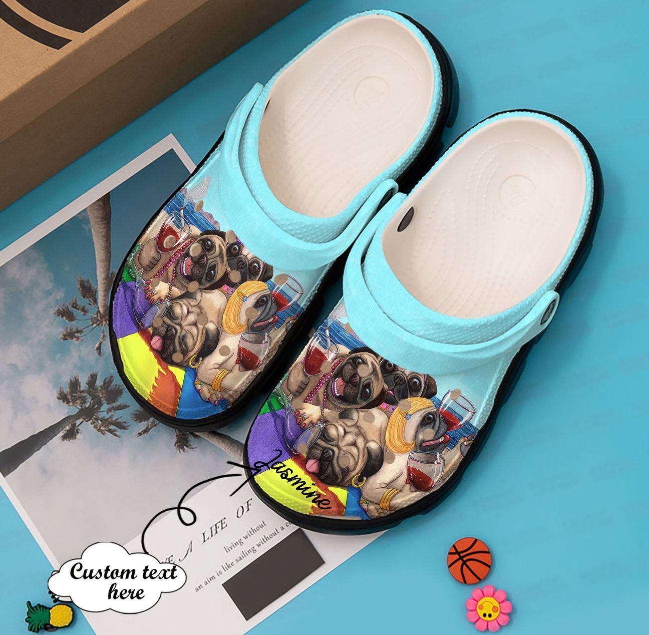 Pug Personalized Clog, Custom Name, Text, Color, Number Fashion Style For Women, Men, Kid, Print 3D Pug Beach