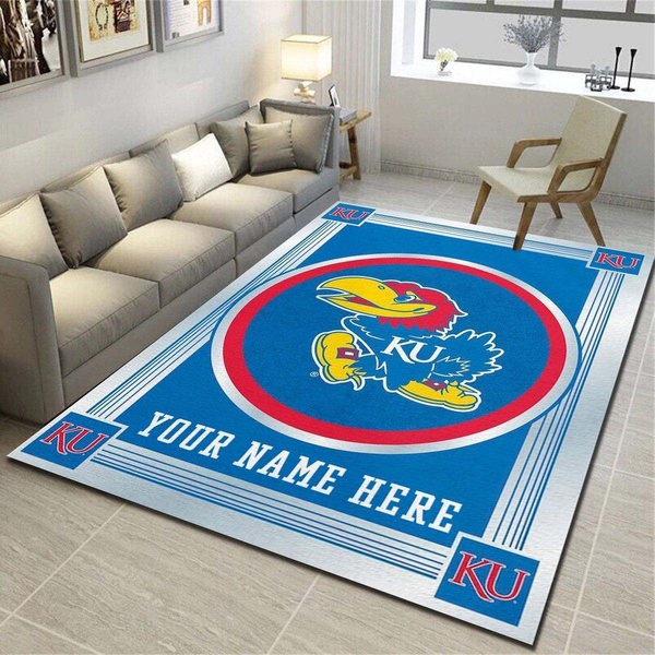 Kansas Jayhawks Personalized Rug, Team Living Room Bedroom Carpet, Customized Floor Mat