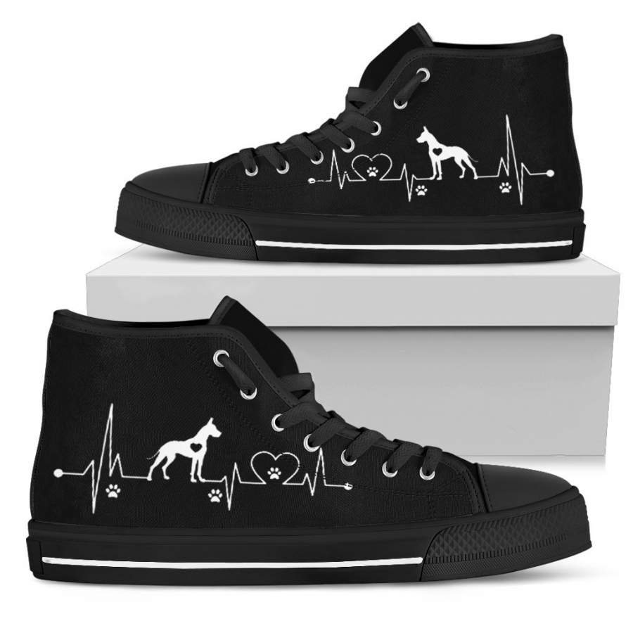 Heartbeat Great Dane Dog Sneakers High Top Shoes Gift Idea NH1911