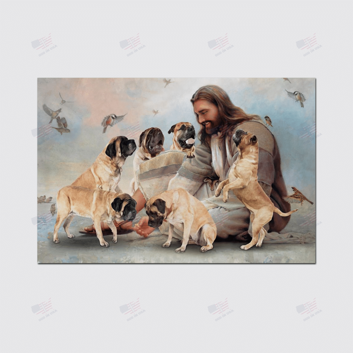 God Surrounded By English Mastiff Angels Poster Canvas