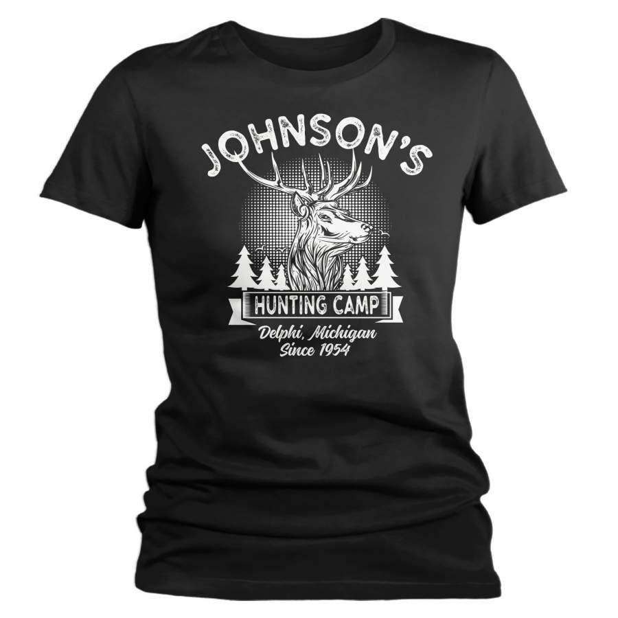 Women’s Personalized Hunting T Shirt Deer Hunter Cabin Shirts Custom Camp Shirt Camping T Shirts Ladies Woman