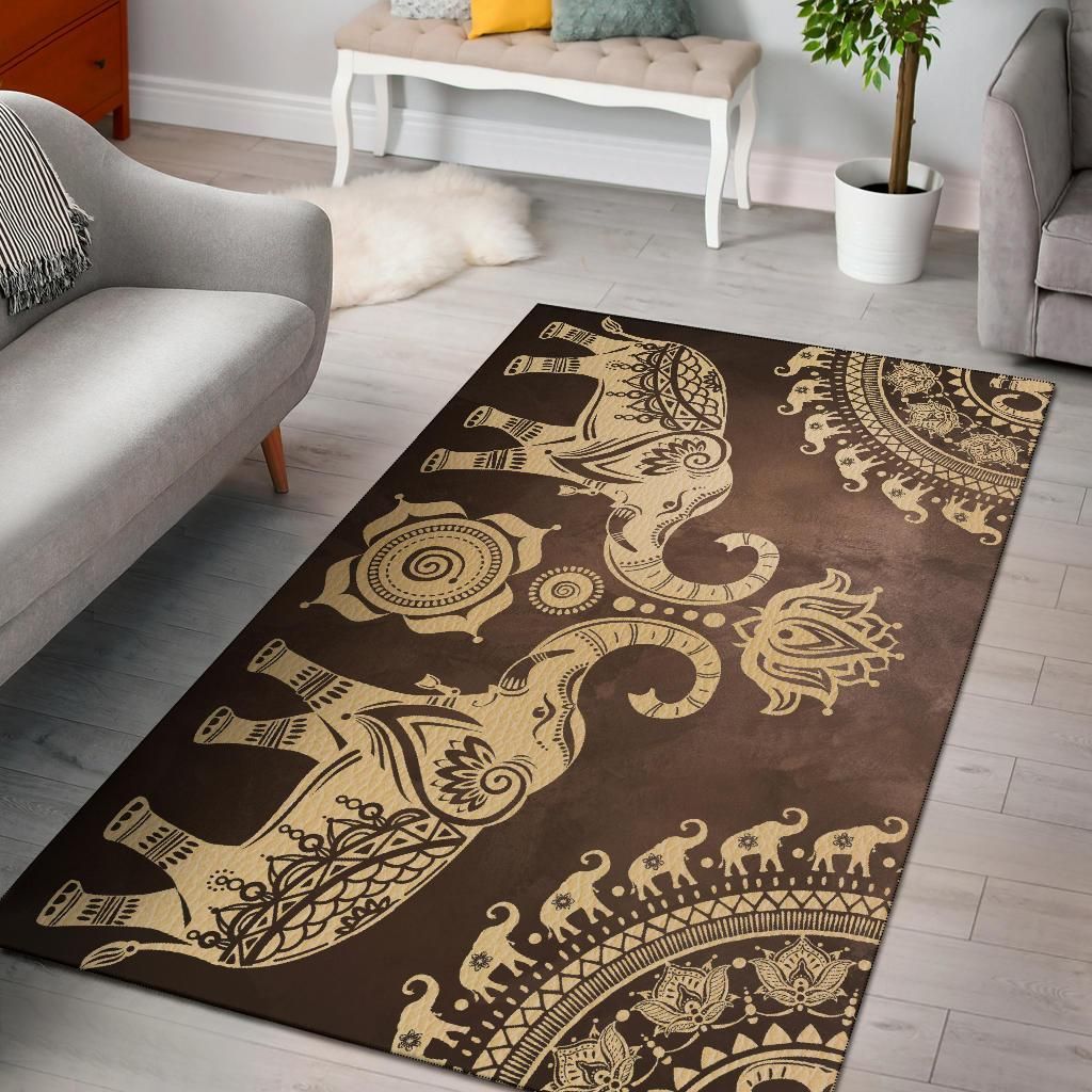 Brown Mandala Elephant Area Rug