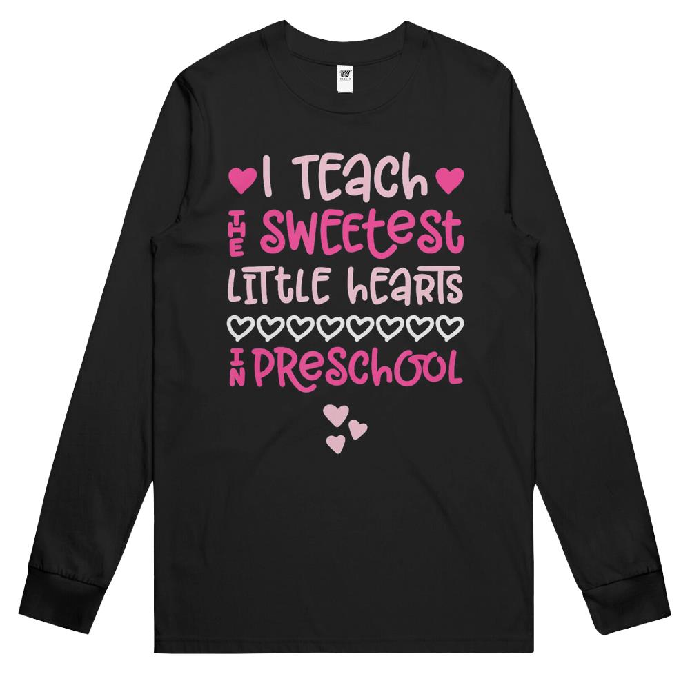 Preschool Teacher Valentine Shirt Cute Hearts Pink Long Sleeve T Shirts