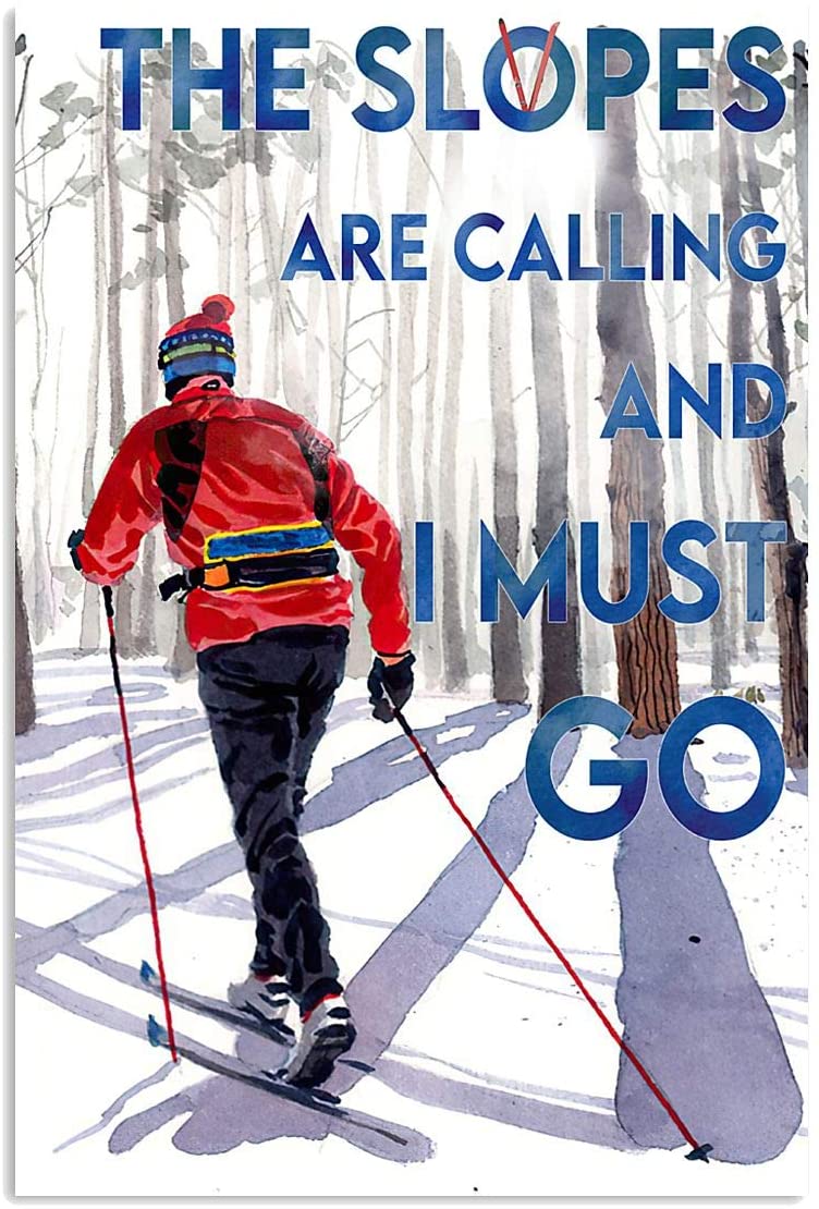 Vintage Man Skiing The Slopes Are Calling And I Must Go Poster Art Print      Home Decor Gift For Men Women Family Friend On Birthday Xmas