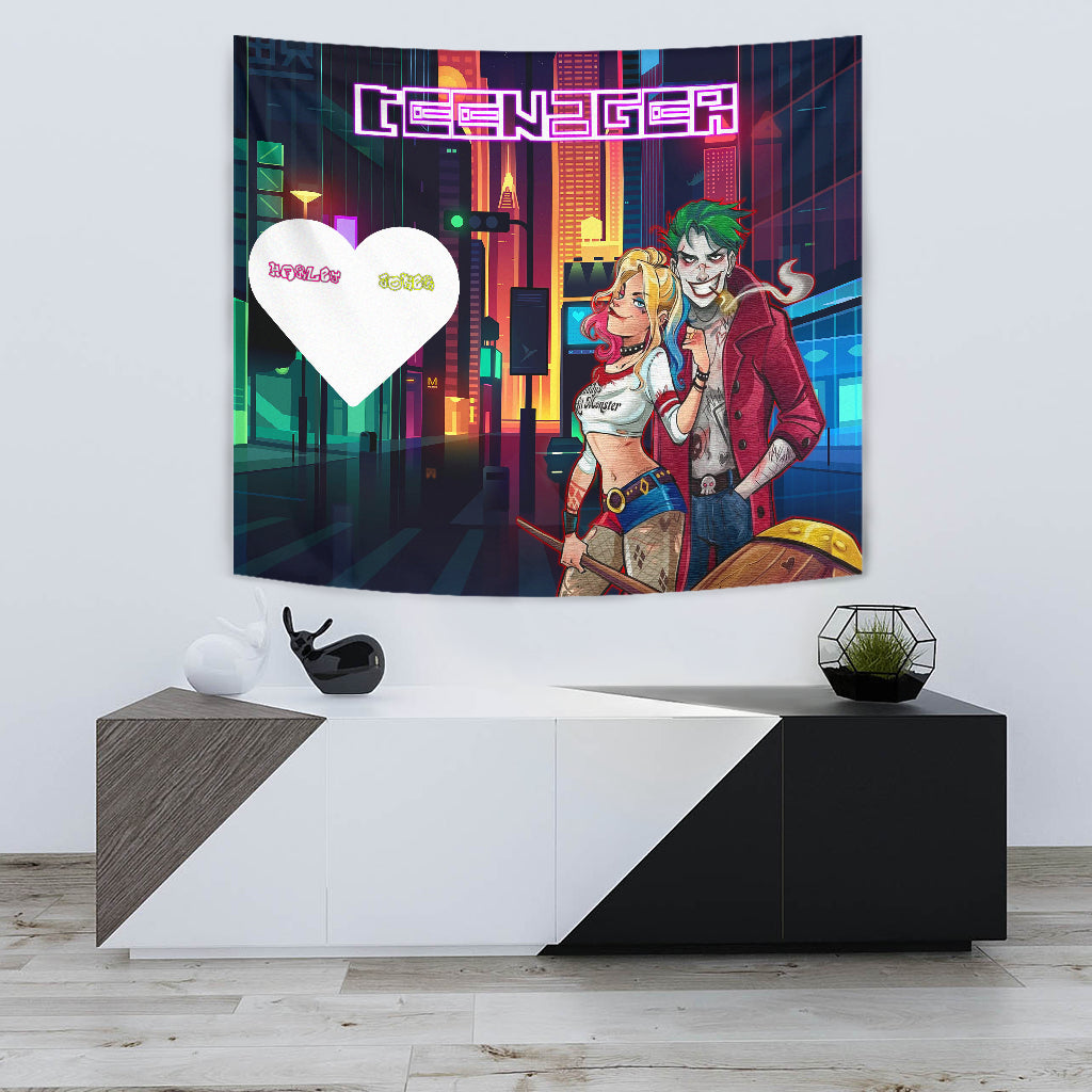 Horror Movie Tapestry | Teenager Joker And Harley Quinn Modern City Tapestry Home Decor Nt090105
