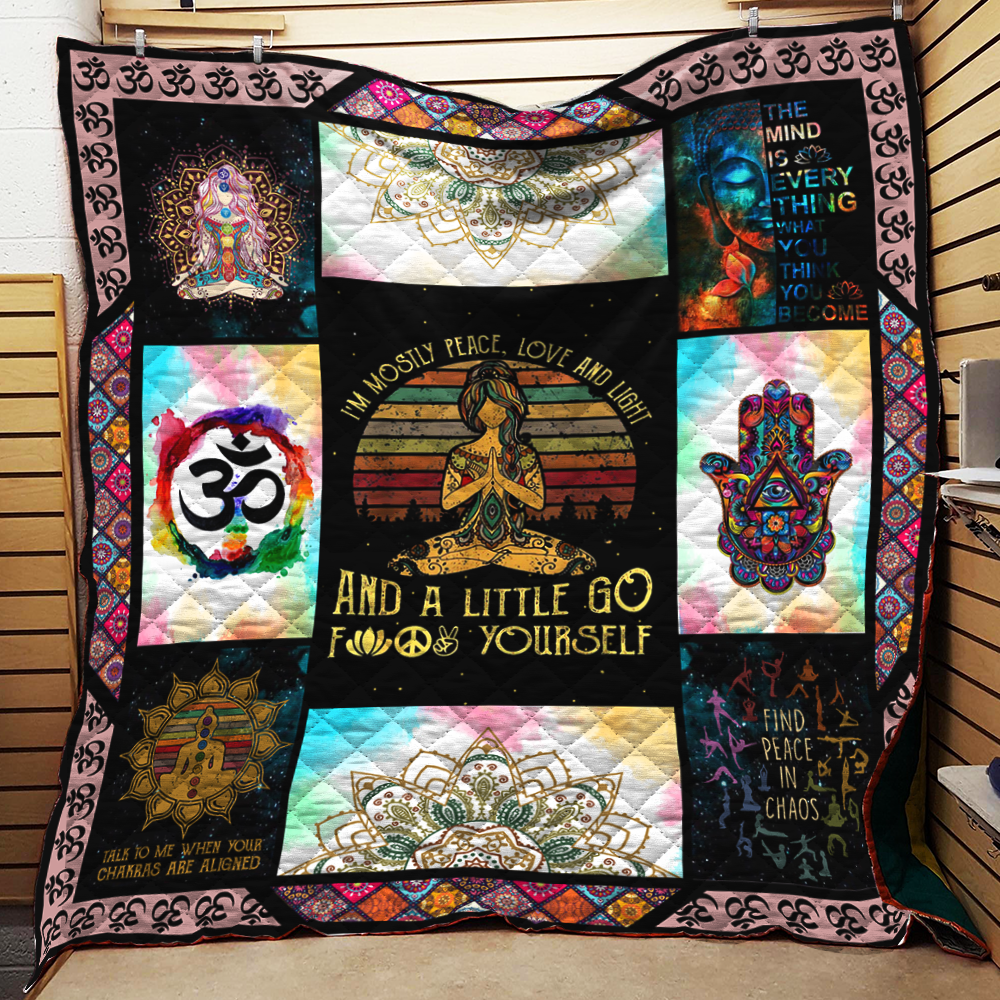 Mostly Peace Love And Light Yoga Quilt Blanket