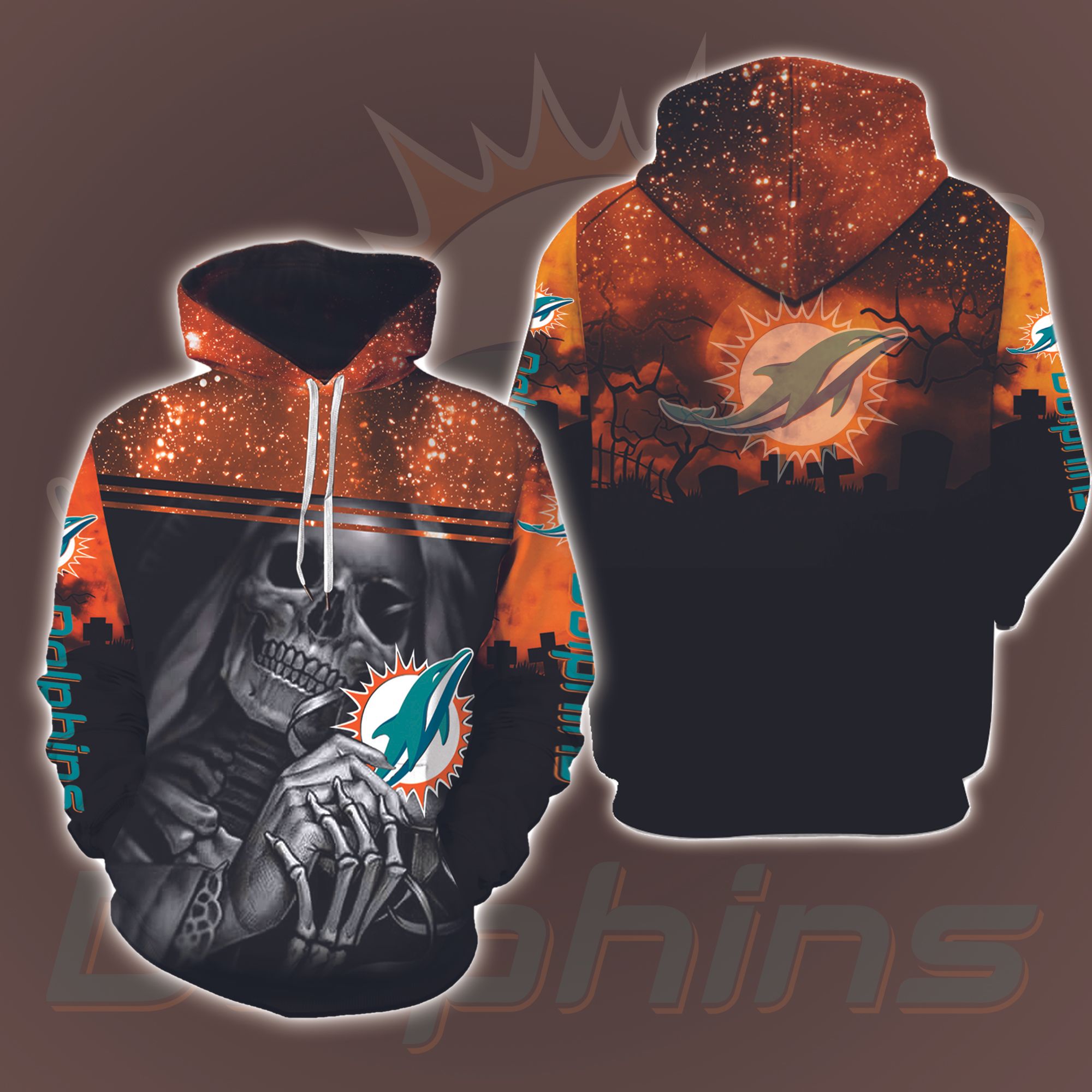 Miami Dolphins Skull Halloween 3D Printed Hoodie