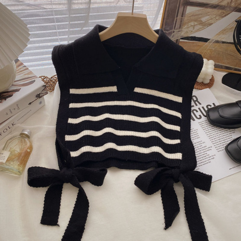 Yitimoky Knitted Vest Women Sweater Autumn Winter 2022 Tank Crop Top Stripe Sleeveless Vintage Y2k Tops Korean Fashion Pullover alx