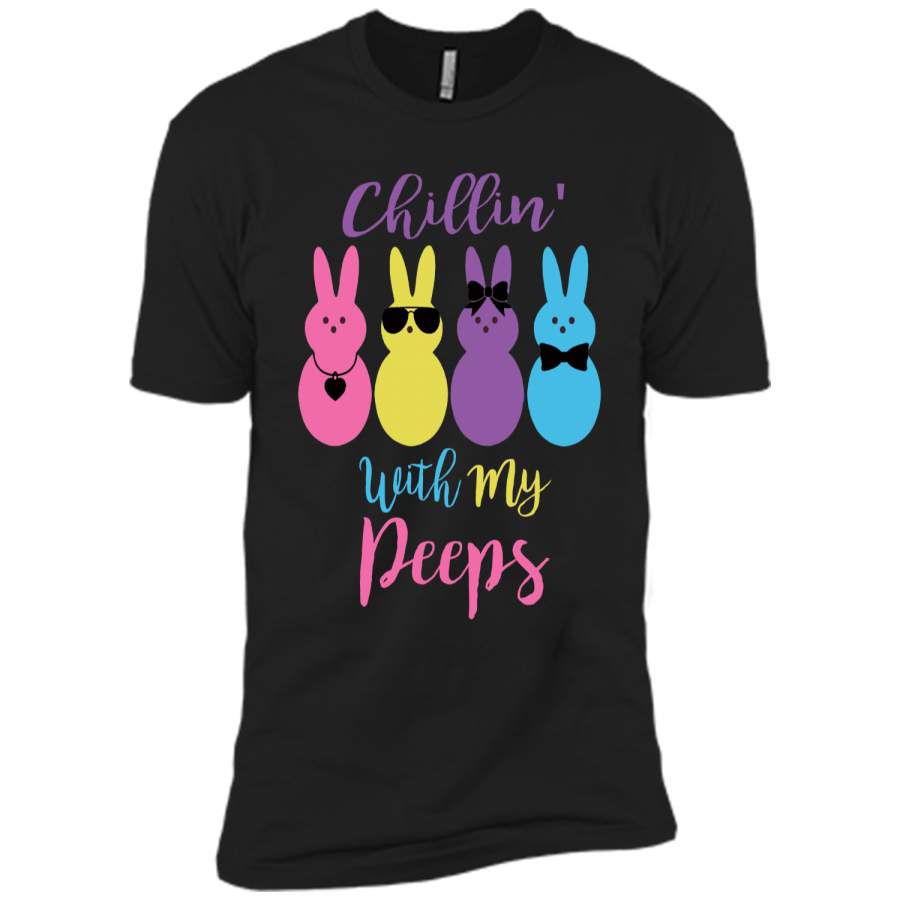 Chillin With My Peeps Easter Bunny Funny T-Shirt for Kids Next Level Premium Short Sleeve Tee