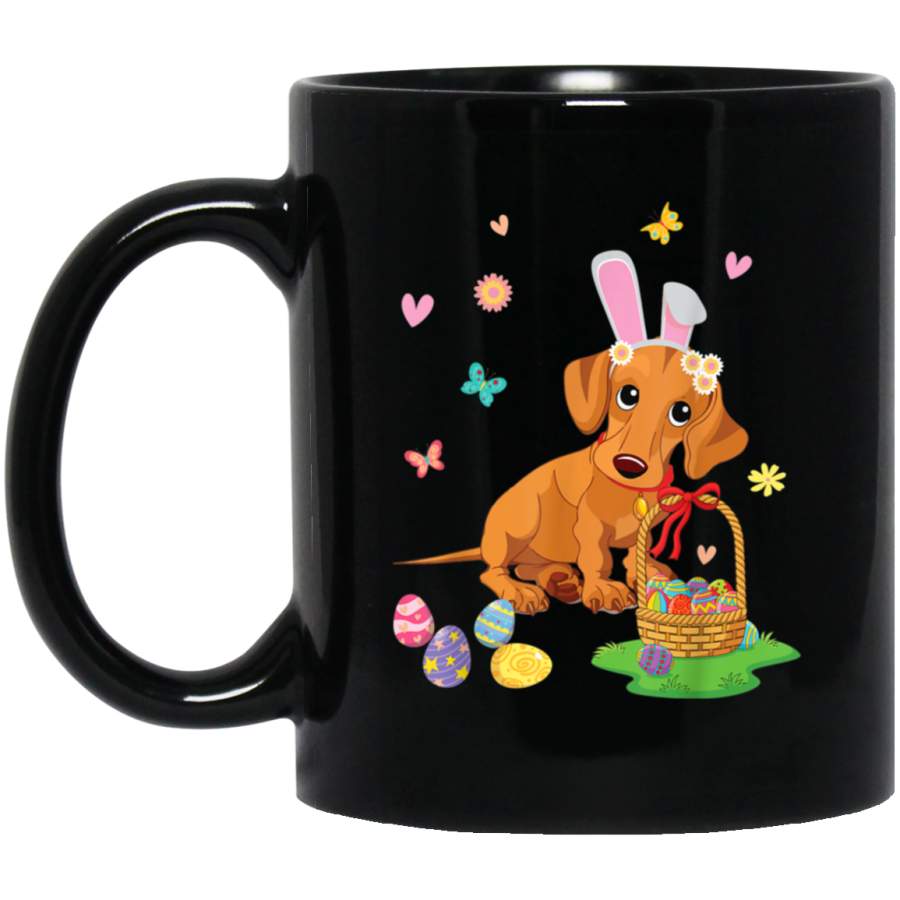 Dachshund Bunny Dancing Eggs Butterfly Flowers Happy Easter Mug