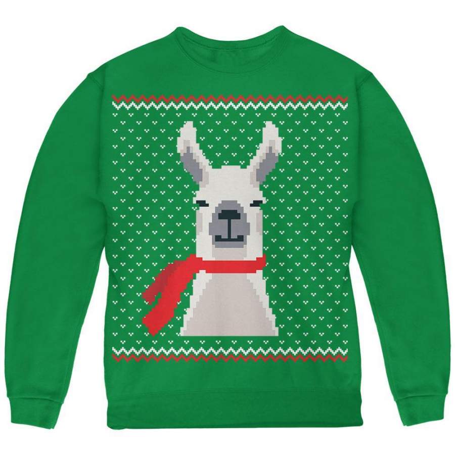 Ugly Christmas Sweater Big Llama Green Youth Sweatshirt