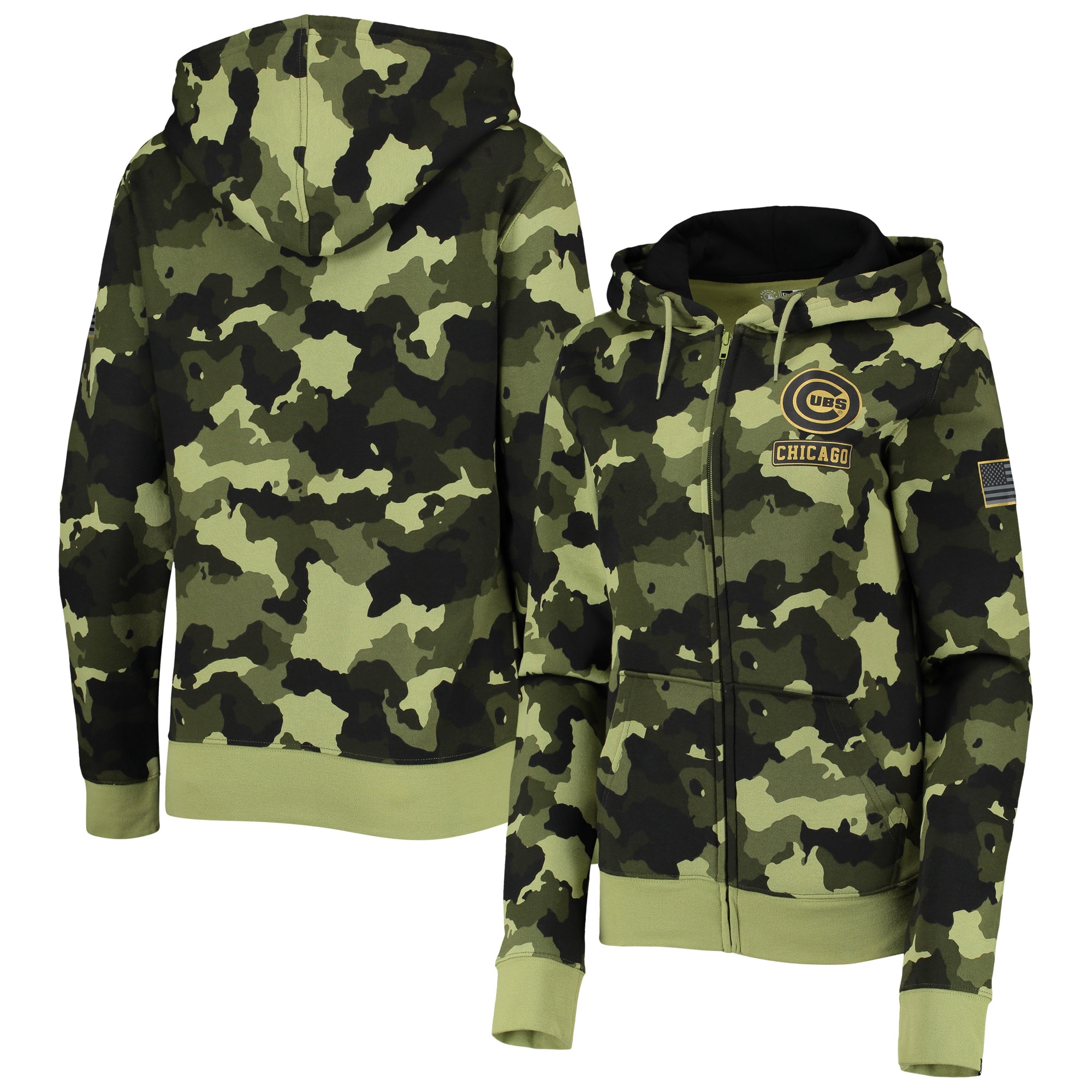 Chicago Cubs New Era Womens 2022 MLB Armed Forces Day Camo Full-zip Hoodie – Green