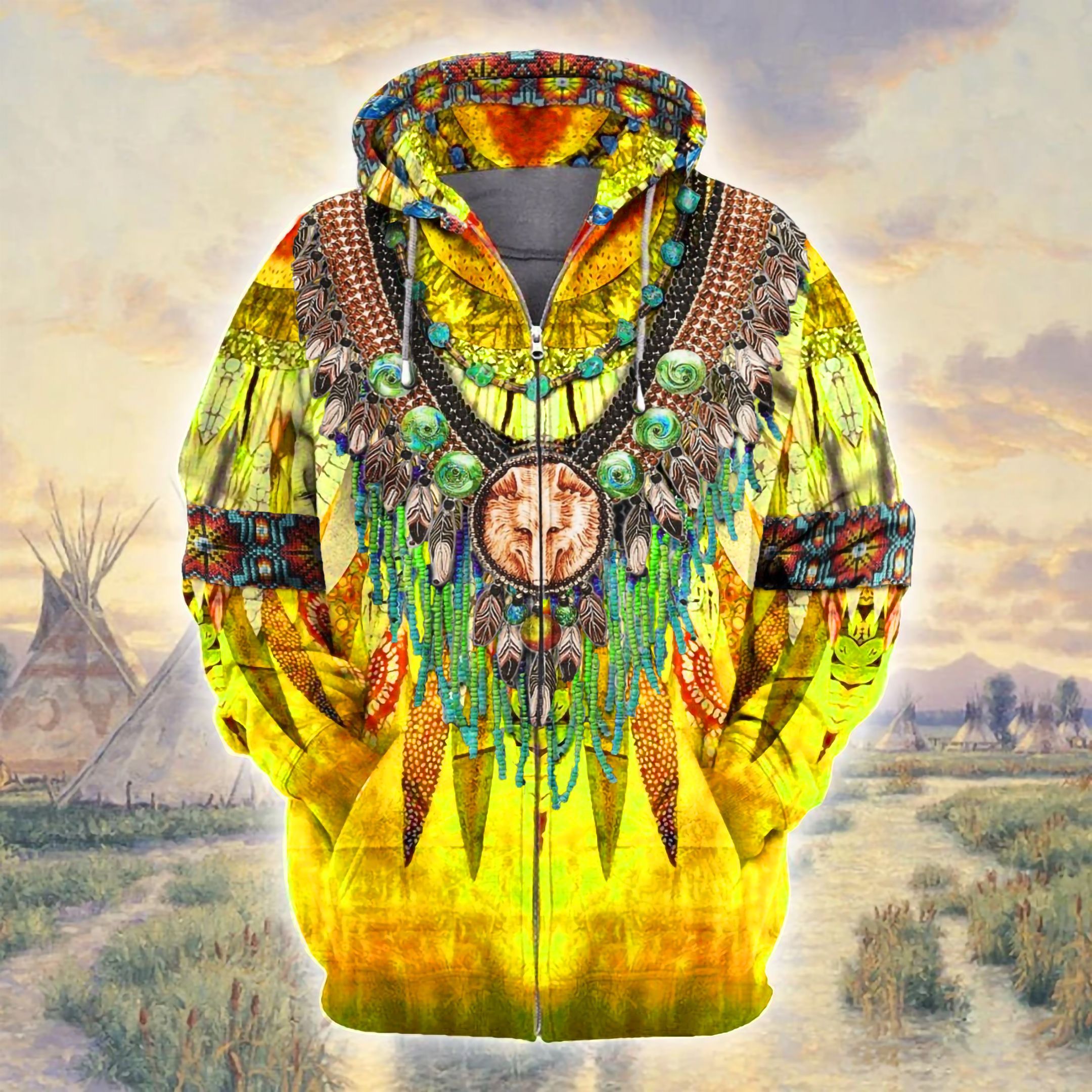 Yellow Native Zip Hoodie Ultra Soft And Warm 3d All Over Printed Unisex Shirts Plus Size S-5xl