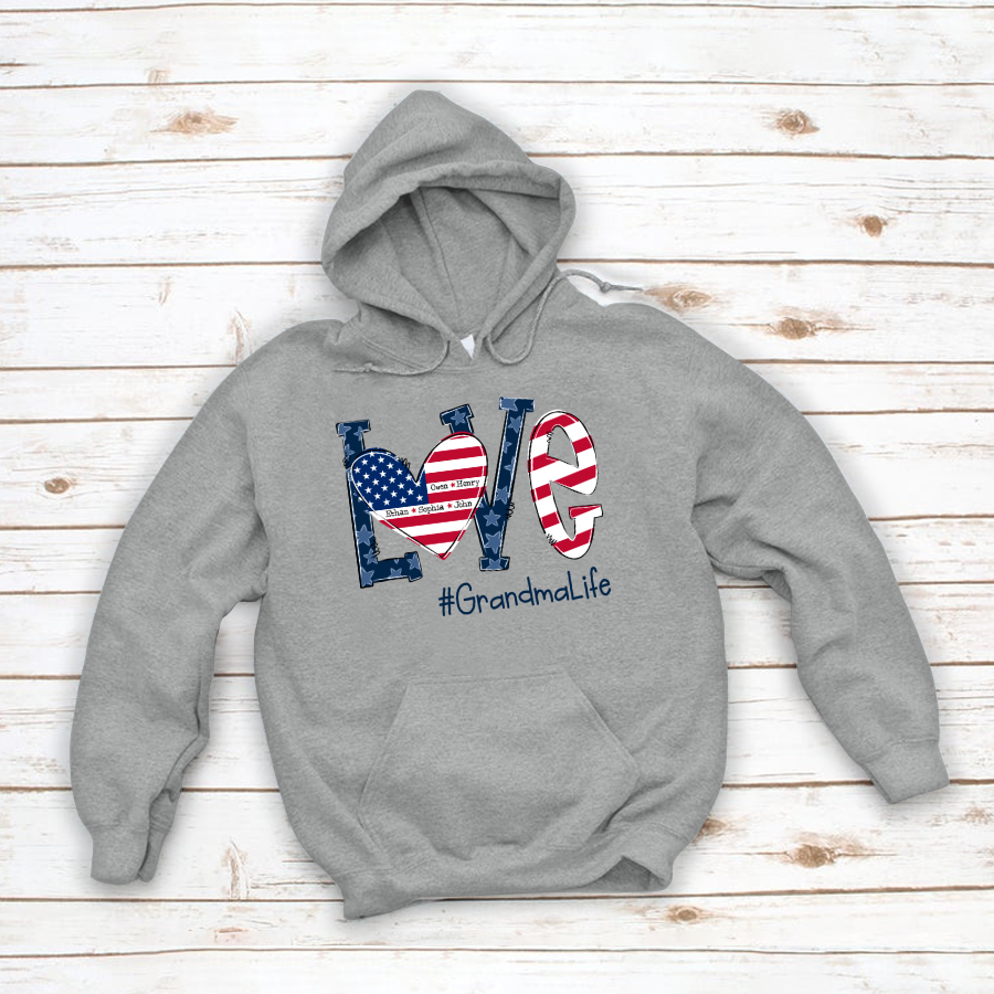 Personalized Love Grandma Life American Flag Hoodie