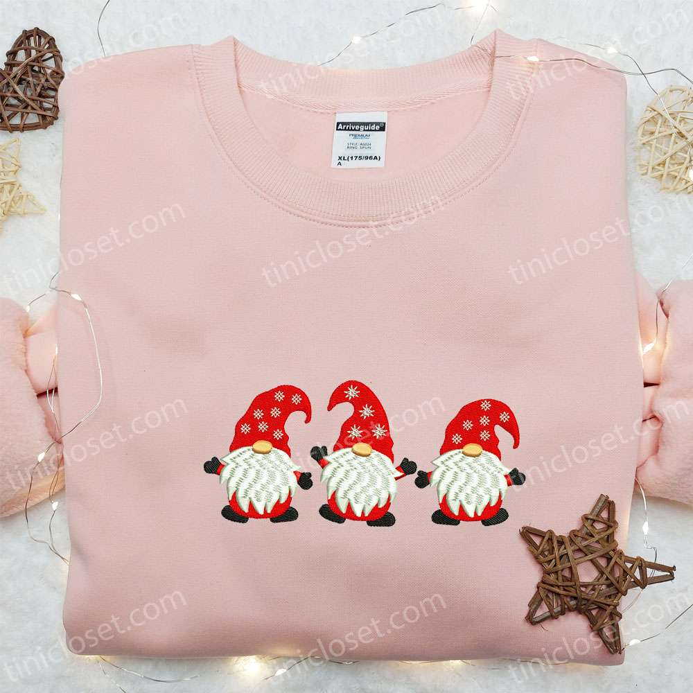 Three Mini Gnomes Embroidered Hoodie, Cute Christmas Embroidered Hoodie, Best Christmas Gift Ideas – Small Gifts Great Love