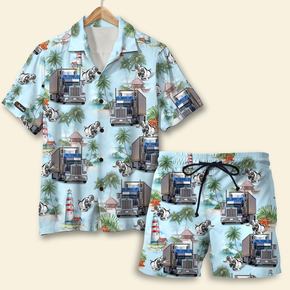 Custom Photo Hawaii Aloha Shirt And Mens Beach Shorts Truck With Summer Background Ha33002