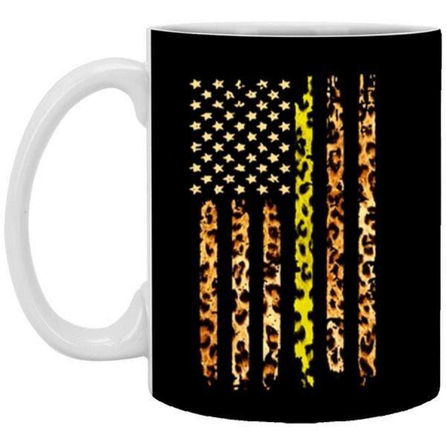 American Flag Thin Gold Line Leopard Black Costume gift 11 oz Mug