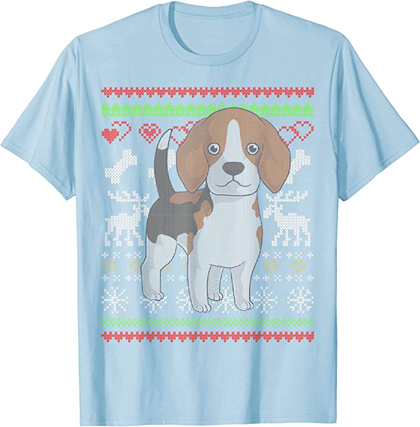 Beagle Dog Santa Claus Ugly Christmas Pattern X-Mas T-Shirt