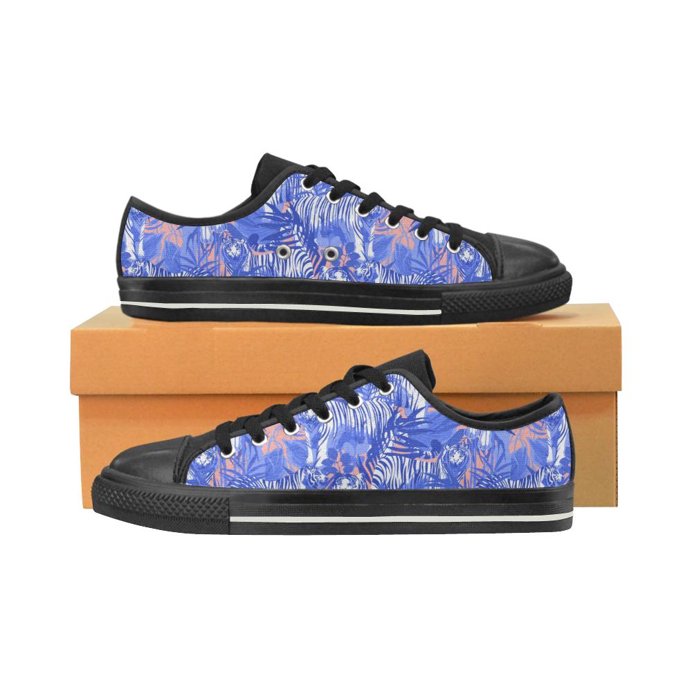 white bengal tigers pattern Women’s Low Top Shoes Black