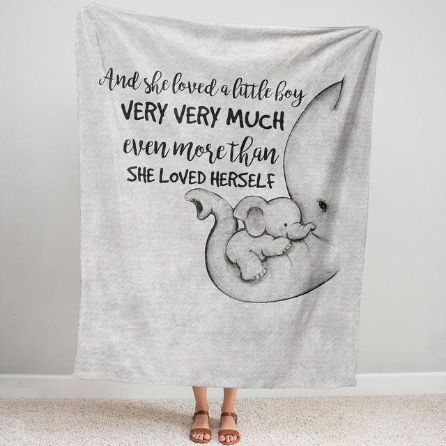 And She Loves A Little Boy Very Much Blanket, 1st Mother’s Day Gift, Home Decor Bedding Couch Sofa Soft and Comfy Cozy