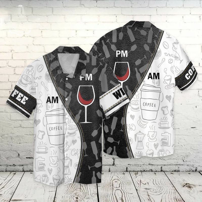 Am Coffee Pm Wine For Men And Women Graphic Print Short Sleeve Hawaii Casual Shirt Ha21693