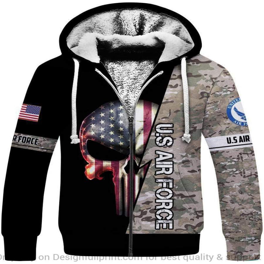 US Air Force US Unisex Size Fleece Zipup Hoodie