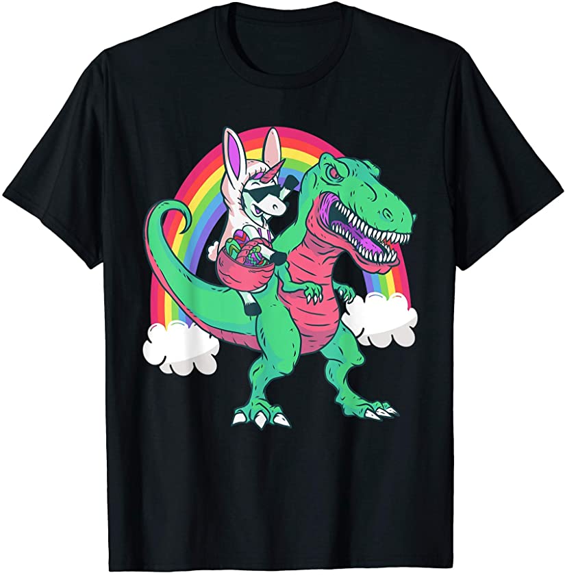 Unicorn Riding T Rex Dinosaur Easter Bunny Basket Boys Kids T-Shirt