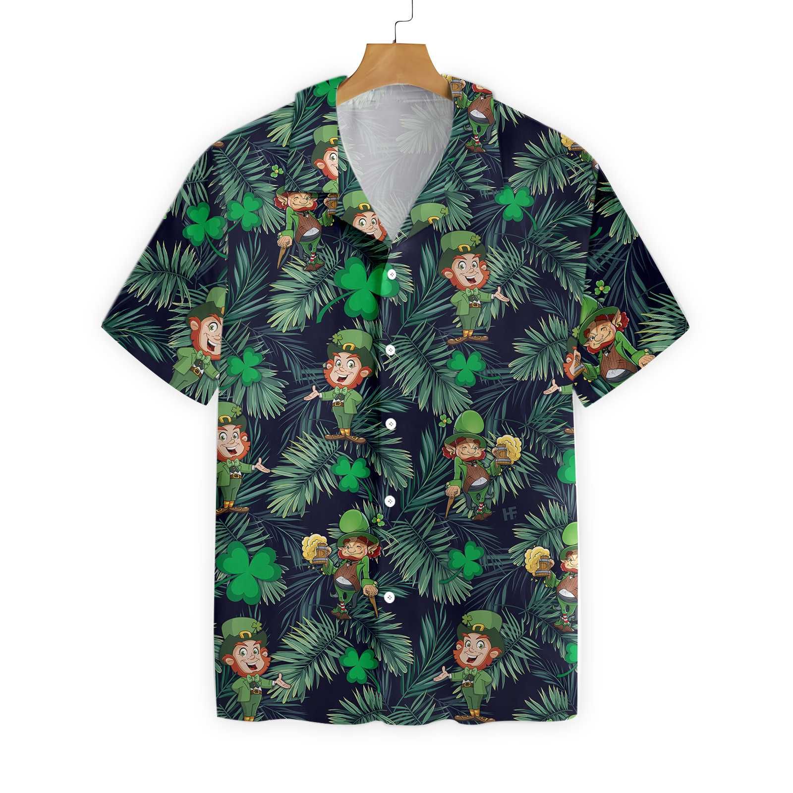 St Day Hawaiian Shirt Irish Leprechauns Palm Tree Leaf Aloha Ha14750