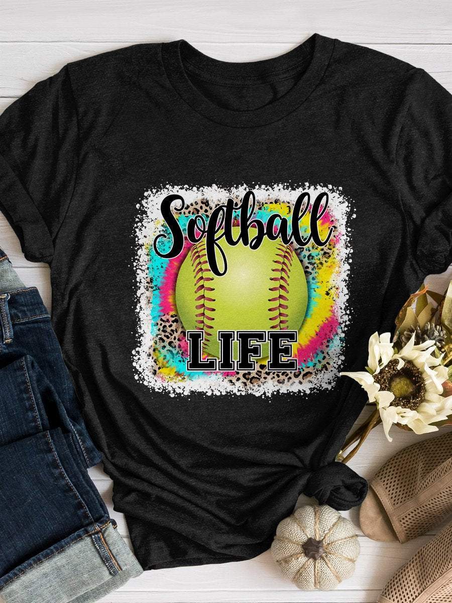 Softball Life Leopard Print Short Sleeve T-Shirt