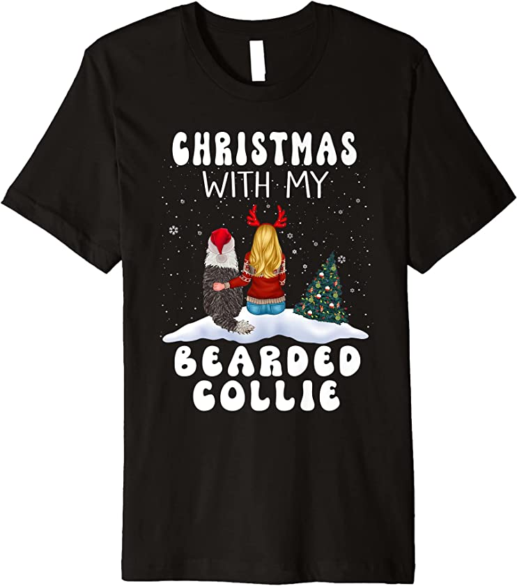 Christmas With My Bearded Collie Dog Puppy Funny Xmas Premium T-Shirt