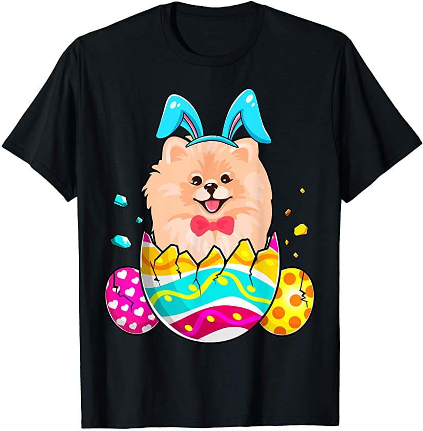 Pomeranian Bunny Ears Eggs Easter Day Gift Mens Womens Kids T-Shirt