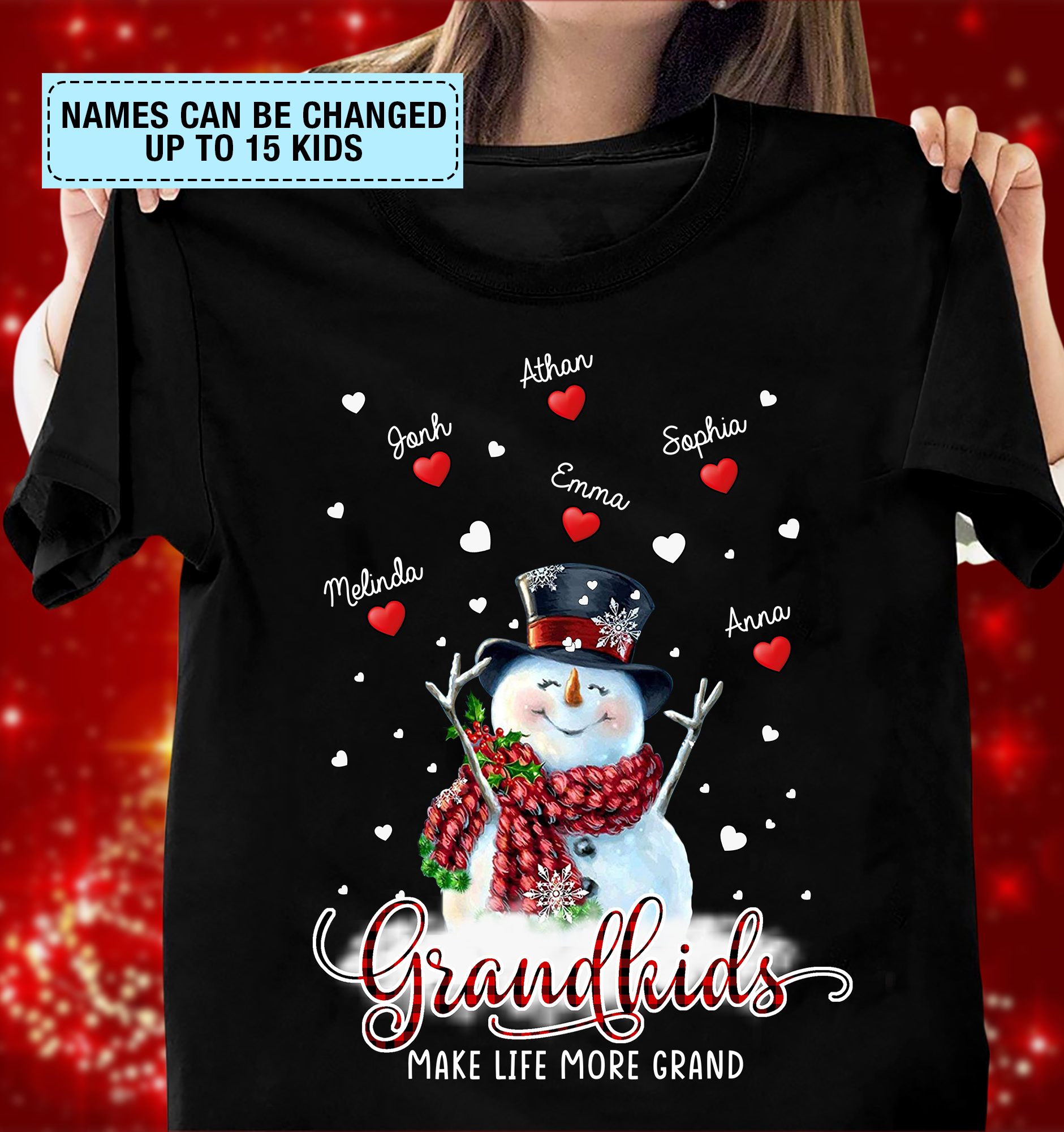 Grandkids Personalized Grandma Christmas T-Shirt