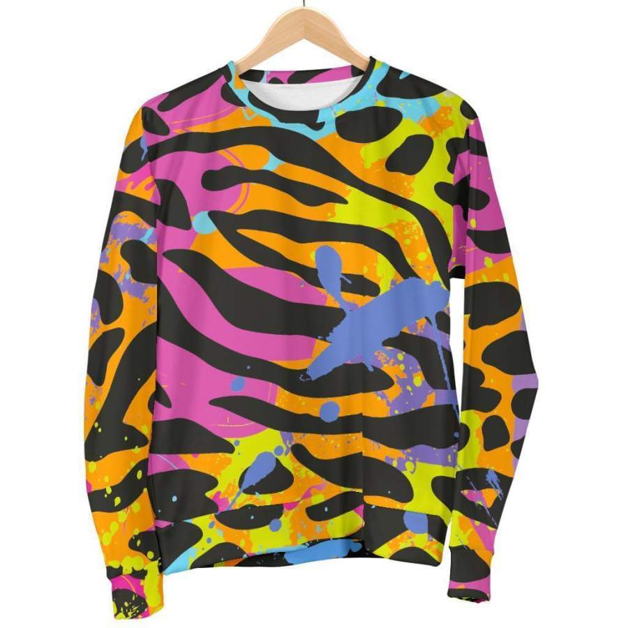 Colorful Zebra Leopard Pattern Print Men’s Crewneck Sweatshirt