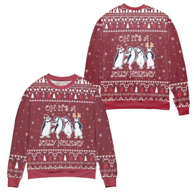 Mary Poppins Oh It’S A Jolly Holiday Penguins Ugly Christmas Sweater – All Over Print 3D Sweater – Red